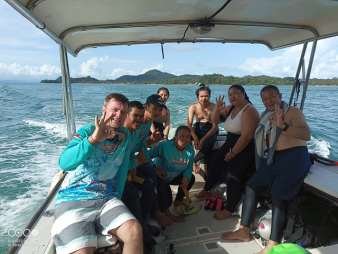 The newly certified divers out on the dive boat off the Andaman coast