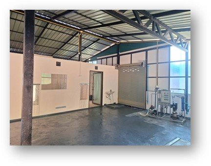The clean new interior of the water-and-ice factory nearing completion
