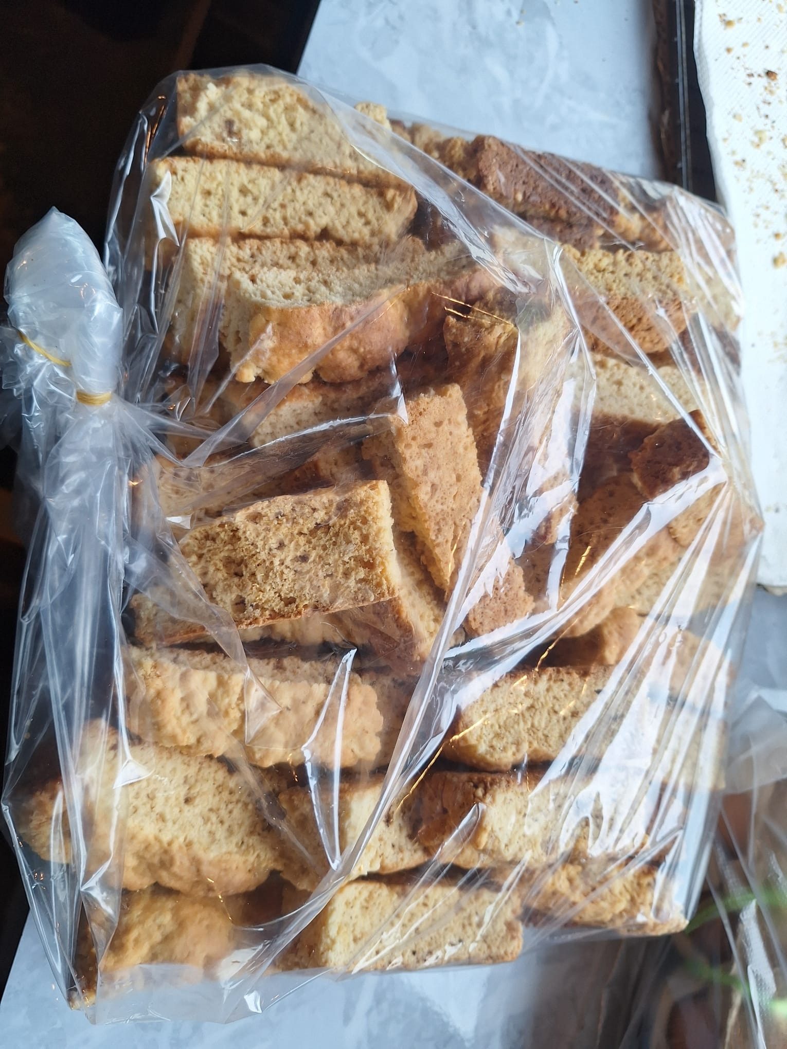 A clear plastic bag full of buttermilk rusks that Philip baked